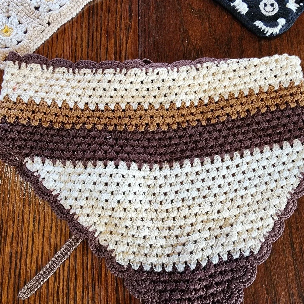 Crochet Hair Scarves Lot 3‎ Hippie Cottage Boho Festival Fairy Cute Smiley Face